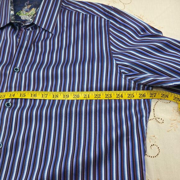 Men's Robert Graham 2XL Striped Purple/Black‎ Front Long Sleeve Flip Cuff $188 - Picture 9 of 13